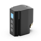 P198 wireless tattoo power supply, black hexagonal design, with blue digital display, voltage adjustment buttons, and RCA/DC connector.